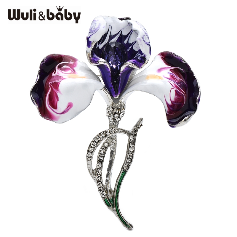 Baby Clothing Bag - Wuli&baby Enamel Orchid Flower Brooches Rhinestone